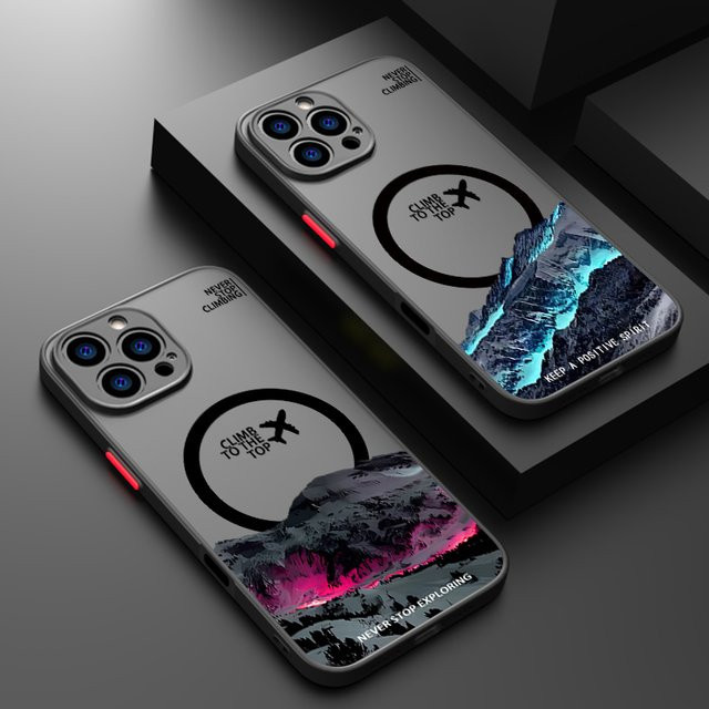 MOESOE Handyhülle Snowy Mountain Flugzeug Design für iPhone 17 16 15 14 13 12 Pro Max Air mit MagSafe Wireless Charging Unterstützung in Schwarz und Multicolour - Bild 1