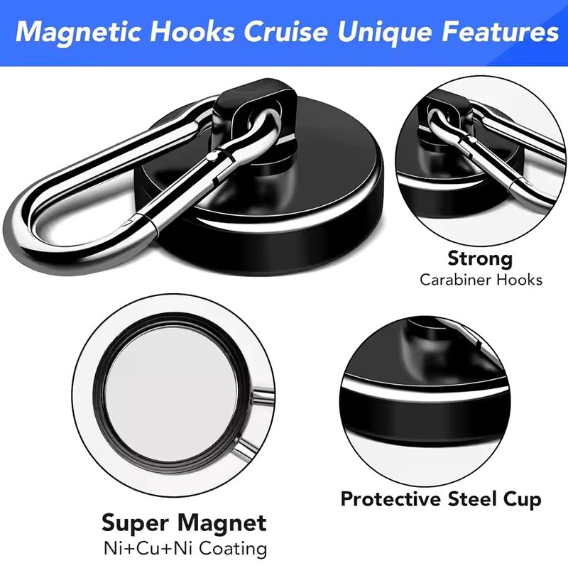 Mognot Magnetische Neodym-Haken mit drehbarem Karabiner in Schwarz-Silber für Küche, Garage und Kühlschrank - Bild 3