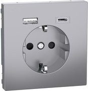 Merten Schutzkontakt Steckdose mit USB Ladegerät für Unterputz in Grau und Silber - Bild 1