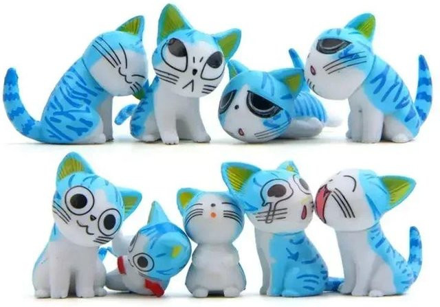 Kidsly Cartoon Süße Katze Action Spielfiguren, 9-teiliges Set, Grau, Blau, ab 6 Jahren - Bild 1