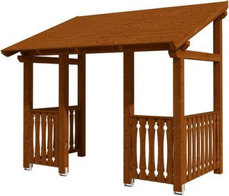 Skan Holz Haustür-Vordach Paderborn 8 aus nordischer Fichte in Nussbaum braun, Breite: 336 cm, Tiefe: 202 cm - Bild 1