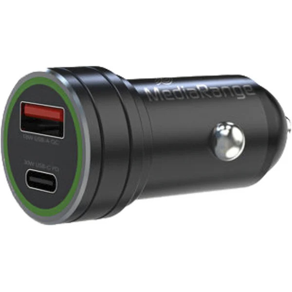 MediaRange Kfz-Ladeadapter mit USB-A und USB-C in Schwarz, 30W - Bild 1