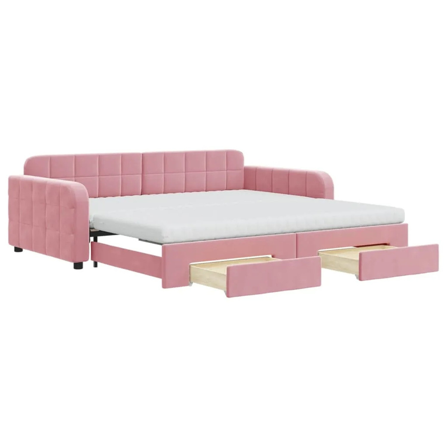 vidaXL Ausziehbares Tagesbett mit Schubladen in Rosa aus Samt, B/T: 100 x 200 cm - Bild 2