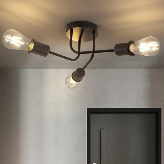 Cliheet 3-flammige Industrie-Deckenleuchte im Vintage-Stil, Schwarz, E27, Metall und Glas, Transparent - Bild 1