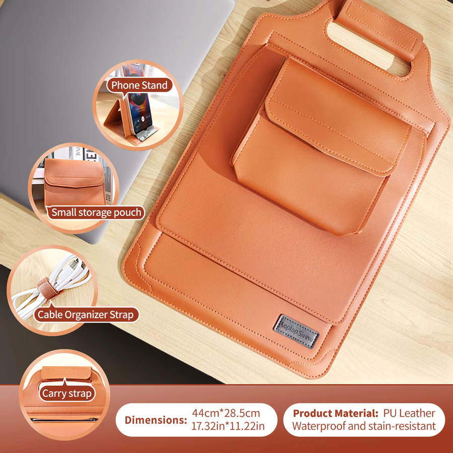 6-in-1 Laptop Tasche mit integriertem Ständer und Handyhalter für Honor MagicBook und MacBook 14/16 Zoll in Orange - Bild 5