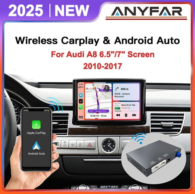 ANYFAR Drahtlose CarPlay und Android Auto Schnittstelle für Audi A8 2010–2017 mit Mirror Link, AirPlay, Bluetooth und Rückfahrkamera, Schwarz - Bild 1