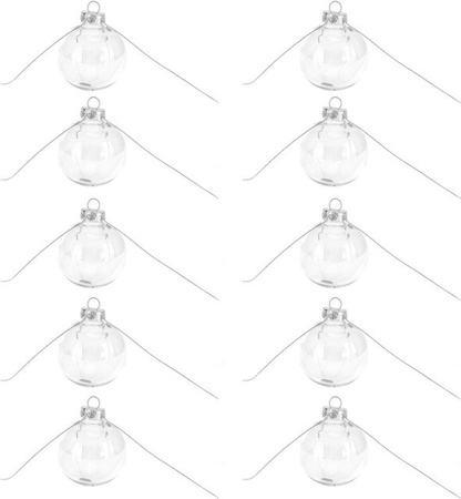 OutsideWorld Set aus 10 dekorativen, transparenten Weihnachtskugeln zum Befüllen, weiß, Durchmesser: 6 cm