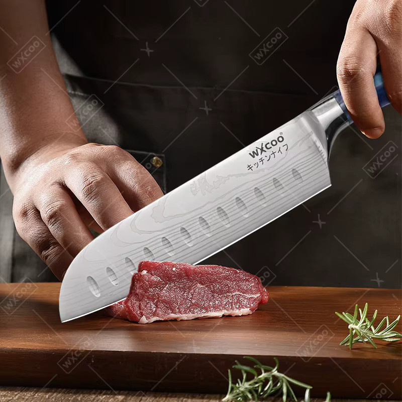 WXCOO Santoku-Küchenmesser aus geschmiedetem Stahl für Fleisch und Obst inklusive Aufbewahrungsbox - Bild 4