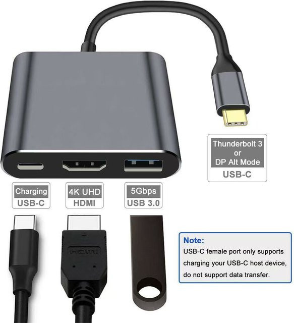 3-in-1 USB-C-Hub mit PD 100W Power Delivery, HDMI 4K UHD und USB 3.0 Anschluss - Bild 1