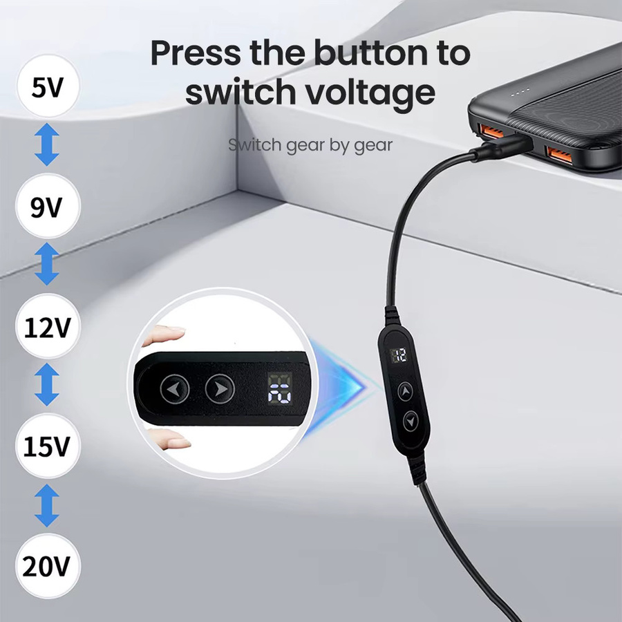Elough DC auf USB Typ C Boost Kabel für USB PD 5V 9V 12V 15V 20V, Anschluss 5,5x2,1mm, Schwarz - Bild 2