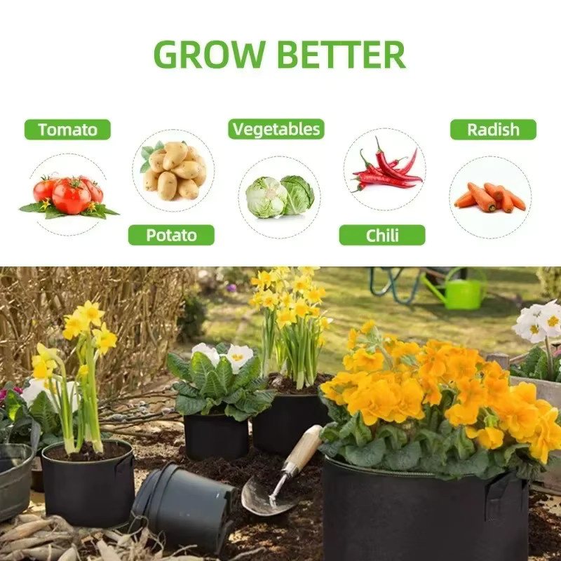 5er Set schwarze Pflanztöpfe aus Filz für den Gemüsegarten in den Größen 3, 4 und 5 Gallonen - Bild 4