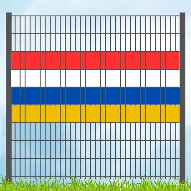 zaunzu Sichtschutzstreifen Fastnachtsfarben Rot-Weiß-Blau-Gelb aus PVC, semi-transparent - Bild 1