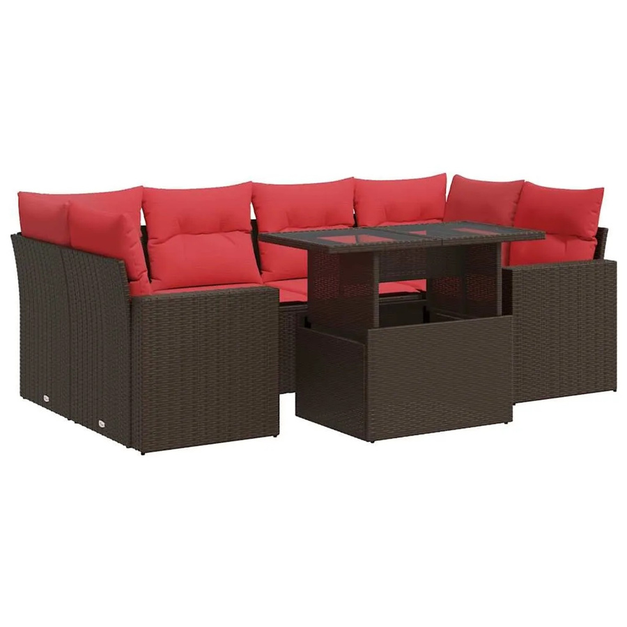 vidaXL 7-teilige Garten-Sofagarnitur in L-Form aus braunem Poly Rattan und Akazie mit UV-beständigen Kissen - Bild 2
