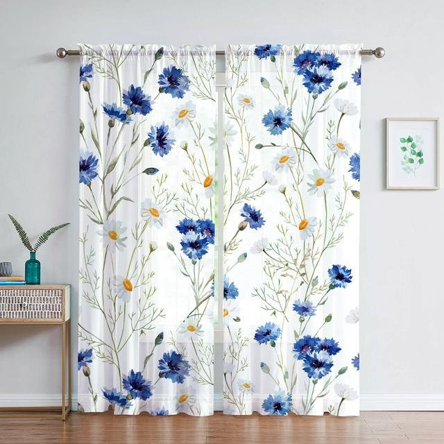 Transparenter Tüllvorhang mit floralem Rosenmuster und Schmetterlingen in Gelb und Grün, Breite: 500 cm, Höhe: 250 cm - Bild 1