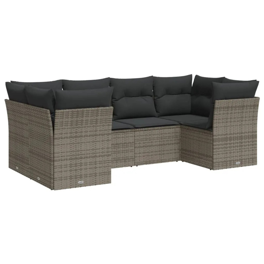 vidaXL 6-tlg. Garten-Sofagarnitur in L-Form aus grauem Poly-Rattan mit Sitzkissen und Stauraum - Bild 2