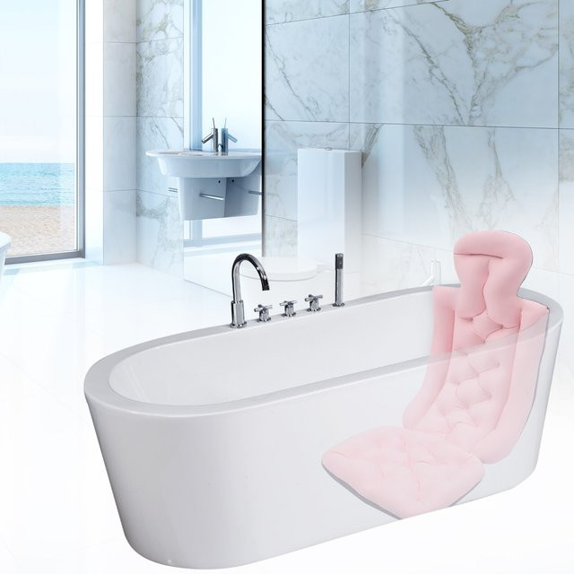 Bymaocar Ganzkörper-Badekissen in Pink mit rutschfesten Saugnäpfen für Kopf, Hals und Rücken zur ergonomischen Unterstützung in der Badewanne - Bild 1