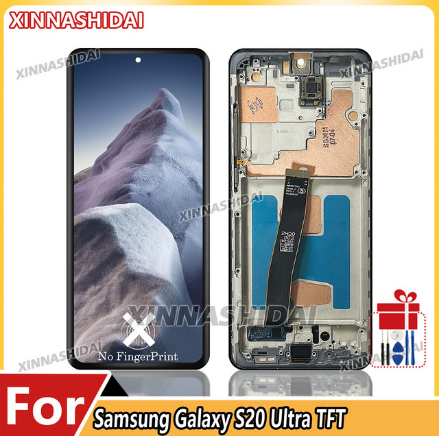 Samsung S20 Ultra Ersatzdisplay mit Touchscreen und Rahmen inklusive hinterer Abdeckung in Schwarz - Bild 1