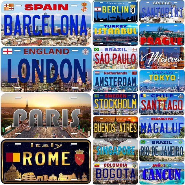 Vintage Metall-Nummernschild Dekorationsschild CIFBUY für Barcelona Paris London Amsterdam B/H: 30 x 15 cm - Bild 1