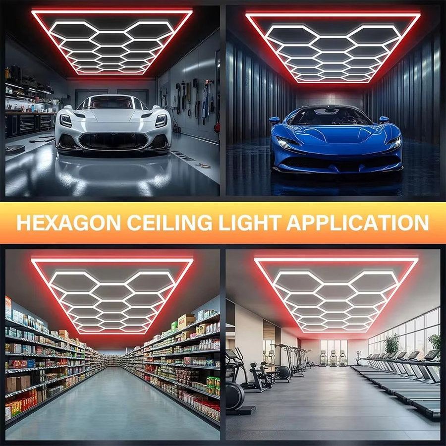 Oyajia 14er-Pack LED-Deckenleuchten in Wabenform, 680 W, 6500 K Kaltweiß, moderne LED-Panel-Beleuchtung für Garage, Werkstatt und Studio, Farbe: Weiß - Bild 3