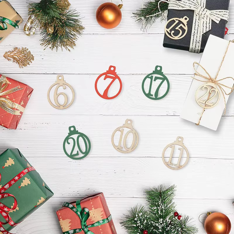 100 Stück Holz-Nummernanhänger für Adventskalender und Weihnachtsbaum als Countdown-Dekoration - Bild 2