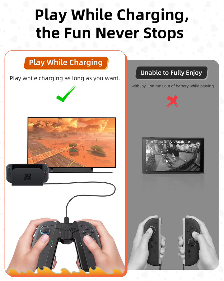 Aolion Tragbare Lade-Halterung für Nintendo Switch 2 Joy-Con Controller mit Grip-Halterung, Schwarz - Bild 2