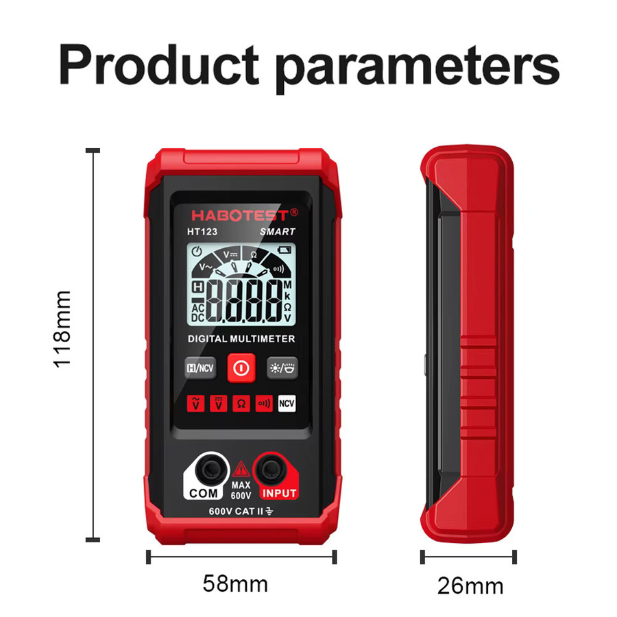 TELEHILL Digitalmultimeter in Rot: Intelligentes Mini-Voltmeter und Amperemeter mit automatischer Bereichswahl und Hintergrundbeleuchtung für AC-DC-Spannungsmessungen - Bild 3