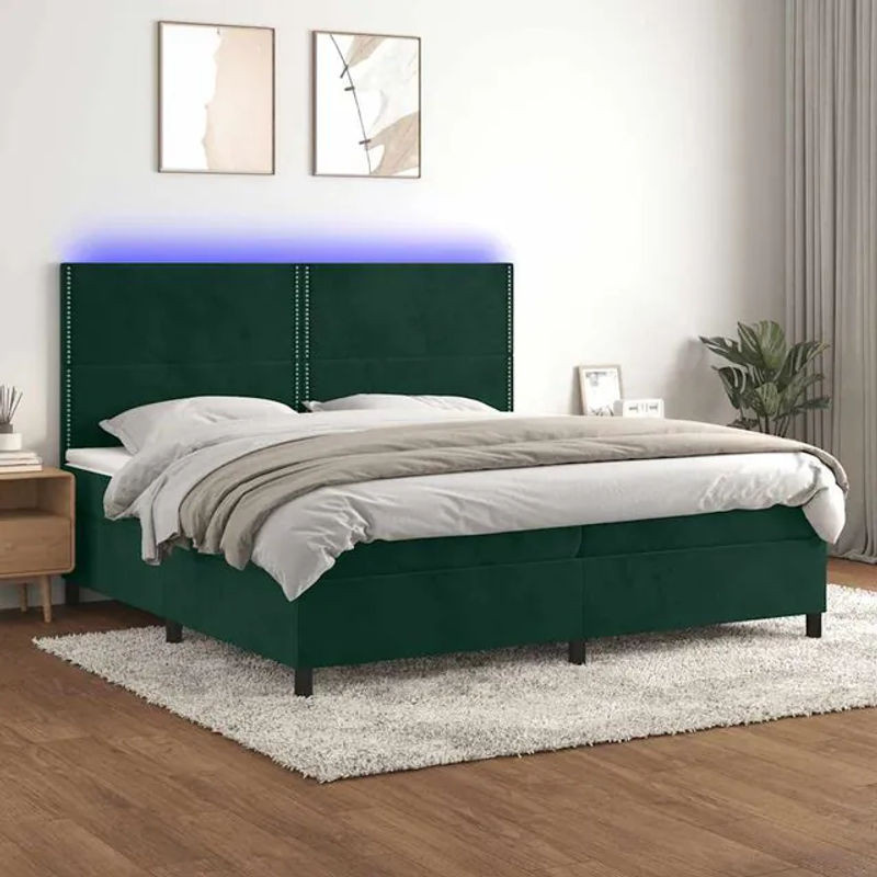 Vidaxl Kontinentalbett mit Matratze und LED in Grün aus Samt, B/T: 200 x 200 cm - Bild 1