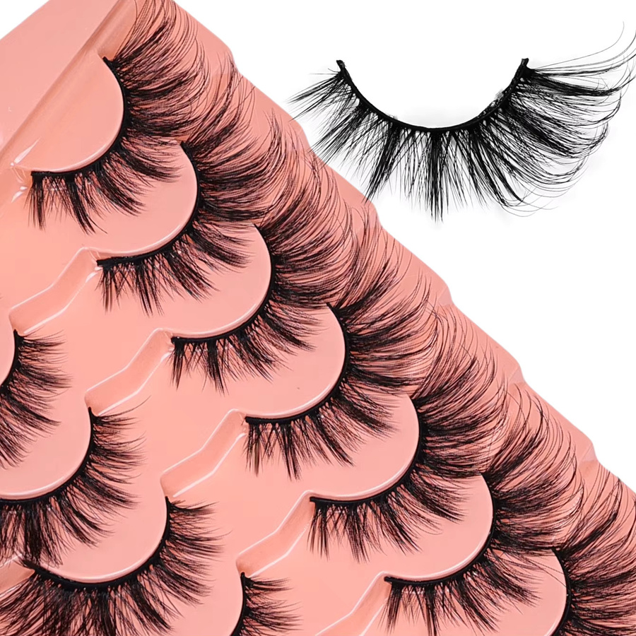 JIEFUXIN Künstliche Wimpern 5D Wispy Cat Eye, 7 Paar, Natürlich - Bild 3