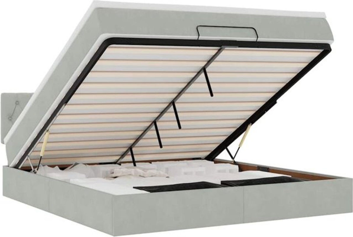 VIDAXL Ottoman Polsterbett mit Matratze und LED in Hellgrau Samt, B/T: 180 x 200 cm - Bild 1