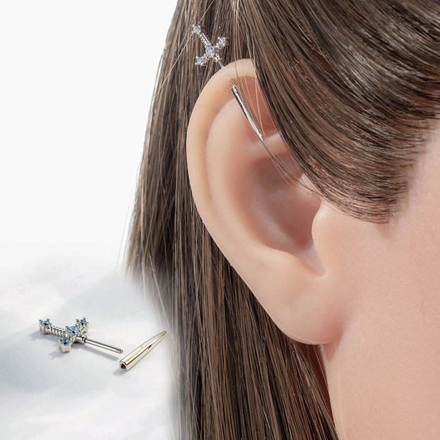 mling Ohrstecker Kreuzförmig, Titan, Zirkonia, Silber - Bild 1