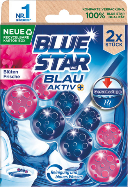 Henkel Blue Star Blau Aktiv Blüten Frische WC-Einhänger Duopack, 2 x 52 g - Bild 1