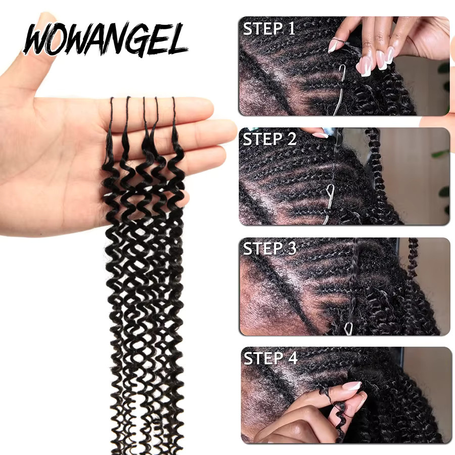 wowangel Feder-Häkel-Echthaarverlängerung, Locken, Boho-Zöpfe - Bild 4