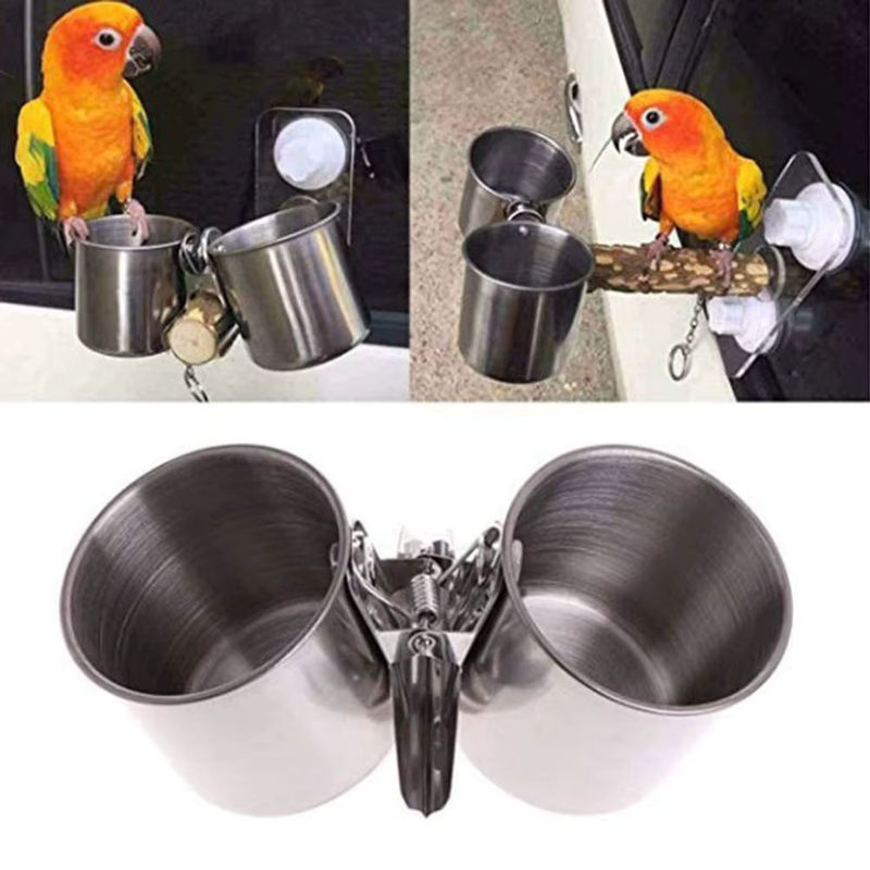 Edelstahl Vogelfuttertasse in Silber für Vögel und Papageien als runde Fütterungsschale für die Voliere - Bild 3