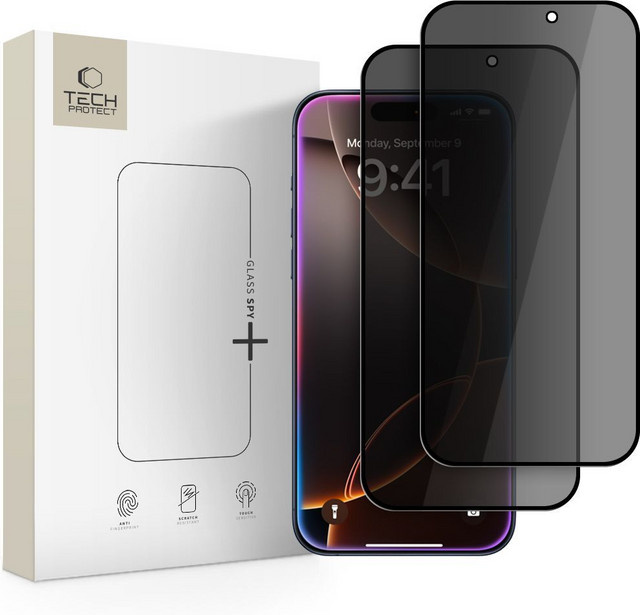 Privacy Tech-Protect Spy+ Displayschutzfolie aus gehärtetem Glas für Apple iPhone 17 Pro Max und iPhone 16 Pro Max, transparent, 2er Set - Bild 1