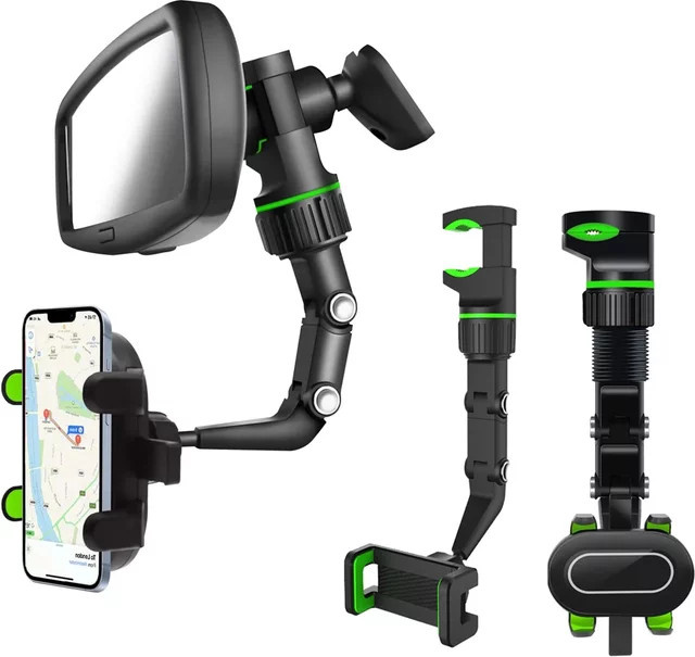 360 Grad drehbarer und einziehbarer Rückspiegel-Handyhalter für dein Auto in Schwarz - Bild 1