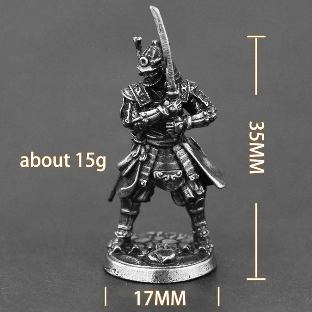 Binchi Japanische Shogunate Samurai Figuren aus Metall in Silber als Vintage Modellstatue und Desktop Ornament - Bild 1