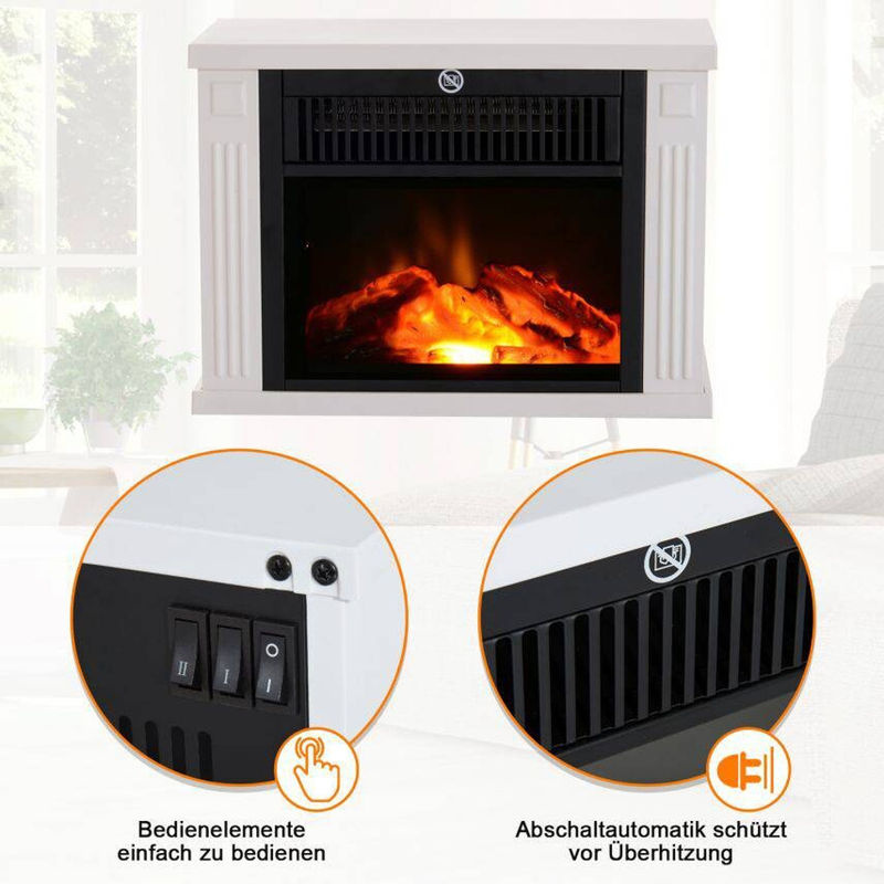 HOMCOM Elektrischer Kamin mit Flammeneffekt in Weiß, 1200 W, B/H/T: 34 x 25 x 17 cm - Bild 6