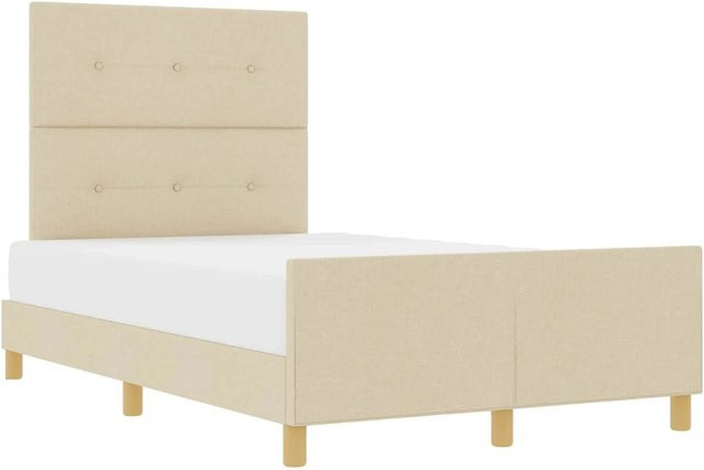 vidaXL Bettgestell mit Kopfteil in Creme und Beige aus Stoff, B/T/H: 120 x 190 x 126 cm - Bild 1