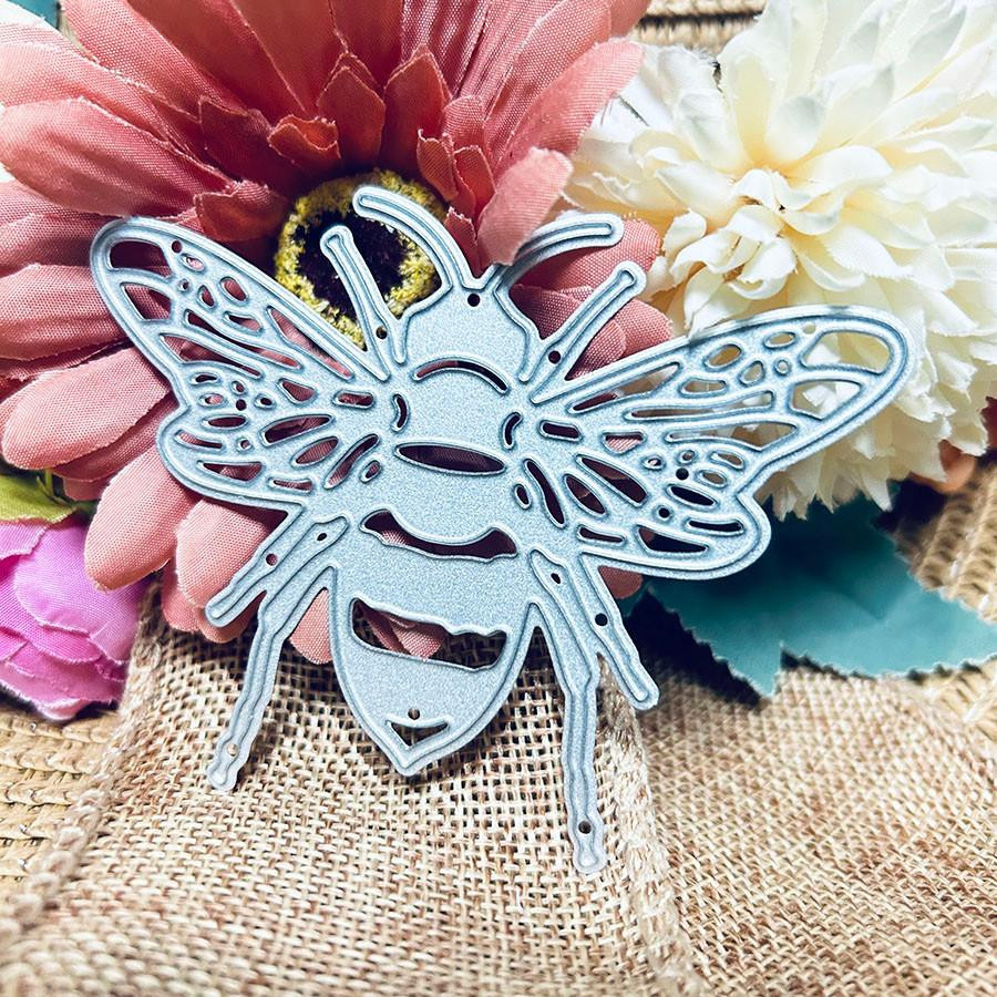 YYLNG 2 Stück Bienen Metall-Stanzschablonen in Silber für DIY Scrapbooking und Bastelarbeiten - Bild 2