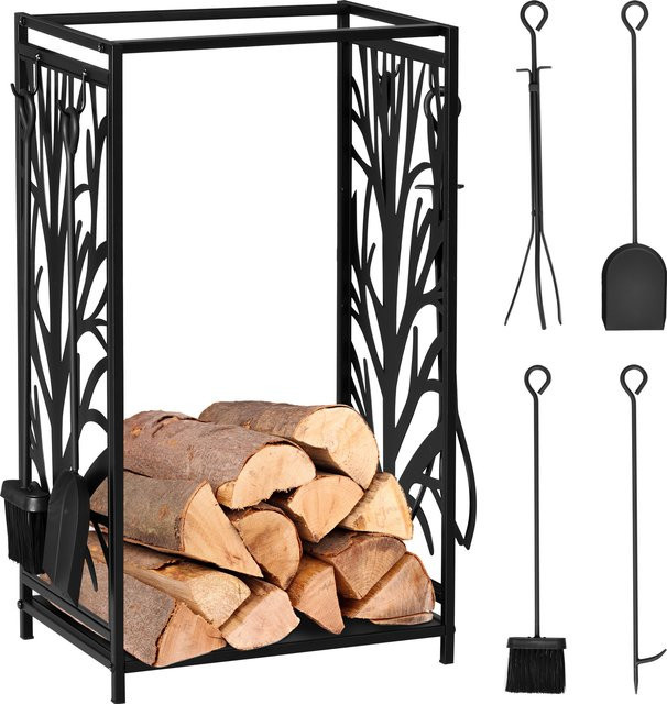 HOMCOM Kaminholzständer mit Kaminbesteck aus Stahl in Schwarz, B/T/H: 46 x 30 x 70 cm - Bild 1