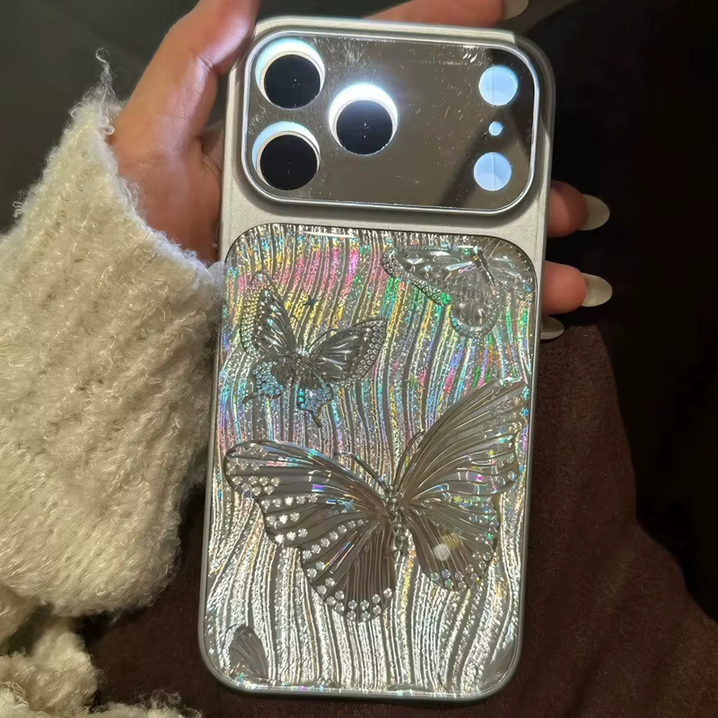 Aurora Laserreflektierende Schmetterlingshülle für Apple iPhone 17, 16, 15, 14 Pro Max in Multicolour mit stoßfester Beschichtung und glänzendem Spiegel-Effekt - Bild 2