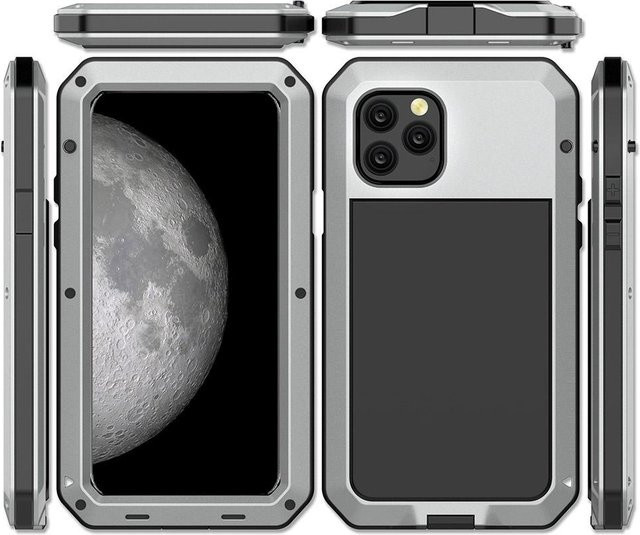 Heavy Duty Protect Metallrüstung Handyhülle in Silber für Samsung Galaxy S23 S22 S21 S20 Ultra Plus FE sowie iPhone 13 12 11 Pro Max XS XR SE 2020 und Samsung Note9 - Bild 1