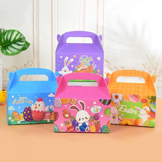 5er Set ZQCXLD Ostern Süßigkeitenschachteln mit Griff in Multicolor mit Hase und Küken als Geschenkverpackung und Party-Dekoration - Bild 1
