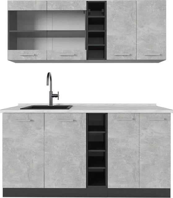 Vicco R-Line Singleküche Beton Anthrazit in Marmor-Optik, Breite: 160 cm - Bild 1