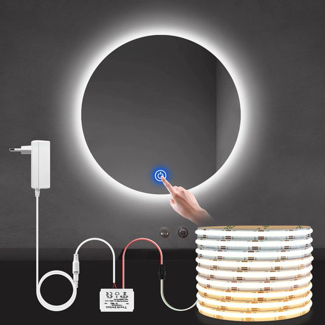 MALITAI Kosmetikspiegel für das Badezimmer mit dimmbarer LED-Lichtleiste, CCT Farbtemperatur 2700 K bis 6500 K und Touch-Schalter, Weiß - Bild 1