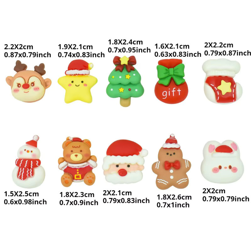 Cabochons Harz, Bunt, Weihnachtsmann, Baum, Elch, Schneemann, 10 Stück - Bild 2