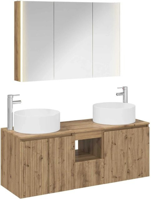 vidaXL Badezimmerschrank-Set 4-teilig Artisan-Eiche, modern, braun, mit LED-Beleuchtung und Spiegelschrank, B/T/H: 103,5 x 15,5 x 70 cm - Bild 1