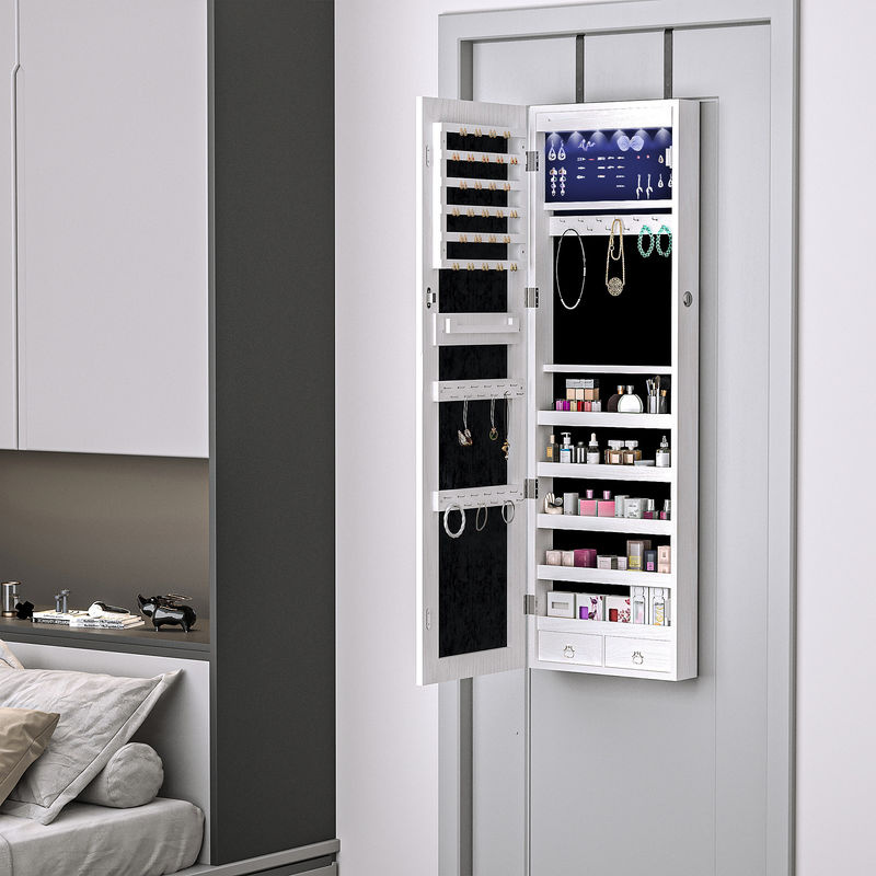 HOMCOM Schmuckschrank mit LED-Beleuchtung und Spiegelschrank in Weiß, B/H/T: 120 x 37 x 10 cm - Bild 2