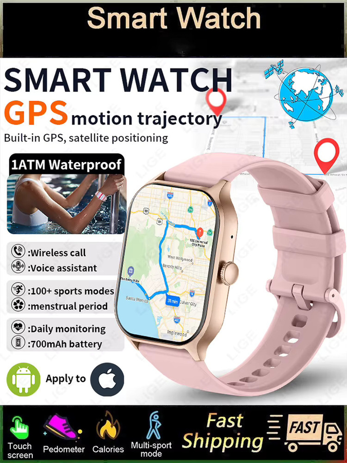 LIGE Smartwatch, Bluetooth, Pink, Silikon, 1 ATM, Unisex - Bild 6