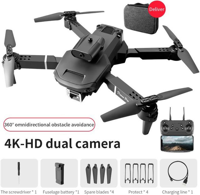 LYZRC E100 RC Drone 4K mit Dual-Kamera, FPV WiFi, Hindernisvermeidung und Windschutz, Quadcopter in Schwarz - Bild 1
